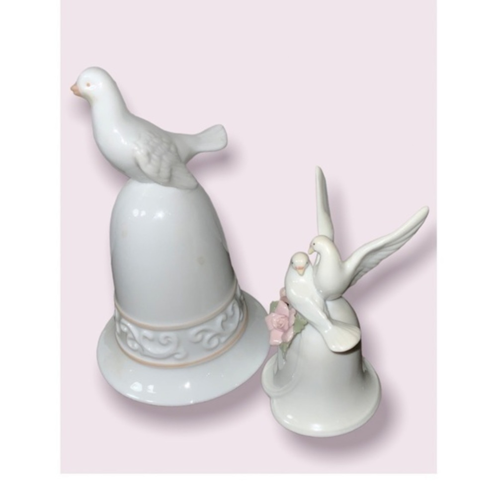 2-Avon Glossy Porcelain Dove Bell Collectibles; 5” 1991 & 3.5” 2001